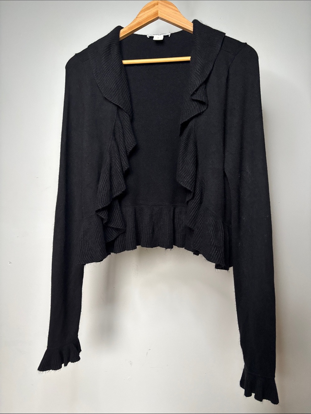 Vintage Y2K WHBM Ruffled Open-Front Shrug Cardigan Black Size Medium